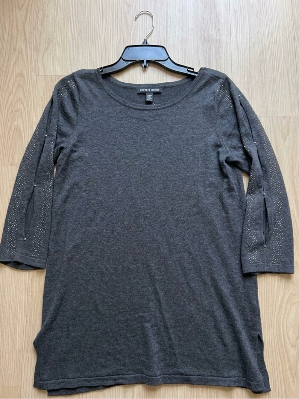 Cable & Gauge Charcoal Knit top with Sparkle Sleeve Accents